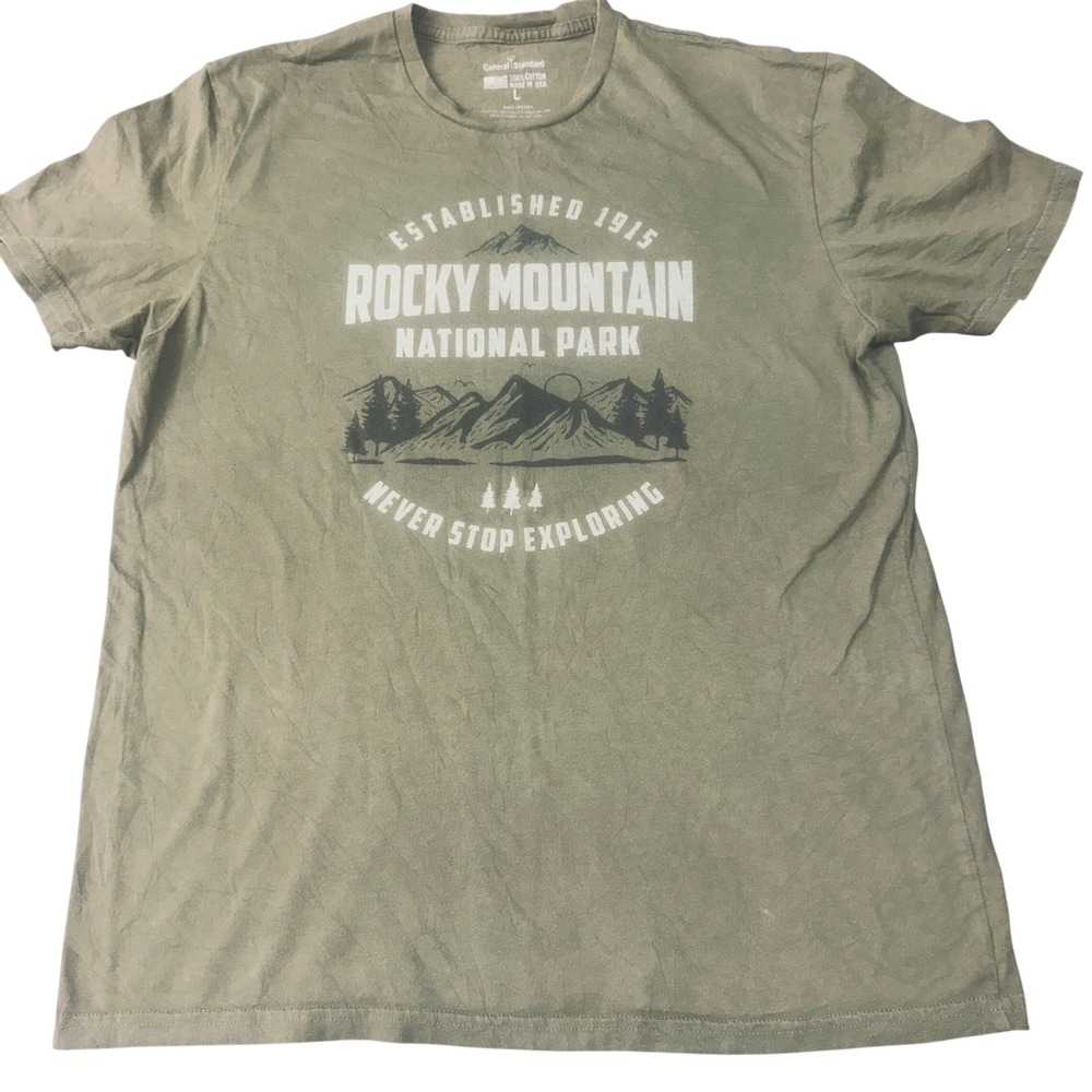 General Standard Mens Rocky Mountain National Park T-Shirt L Green Graphic Tee